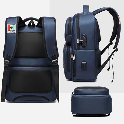 Mochila Executiva de Viagem ou Escolar, Compacta Super Reforçada com USB e anti furto, Preta (AZUL)
