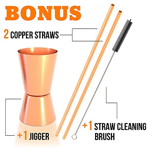 Benicci Moscow Mule Copper Mugs - Set Of 2-100% Handcrafted - Food Safe Pure Solid Copper Mugs - 16 Oz Gift Set With Bonus - Premium Quality Cocktail Copper Straws, Straw Cleaning Brush And Jigger! #TOP2