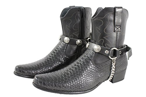 Men Biker Jewelry Boot Bracelets Black Leather Straps Silver Metal Chains Native American Indian4