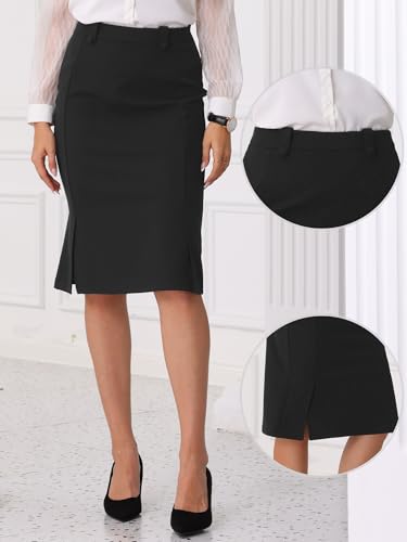 Allegra K Bodycon Midi Pencil Skirt for Women's High Waist Side Slit Office Work Skirts2