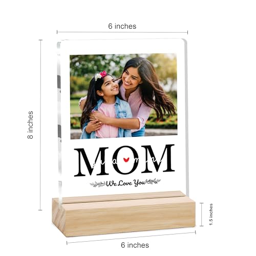 Image of Giftplease Customized Photo And Text Frame With Wooden Stand | Personalised Printed Photo Frame | Gift For Mom | Birthday | Mother's Day | Anniversary (Transparent, 5MM, 6 * 8 Inches), Tabletop