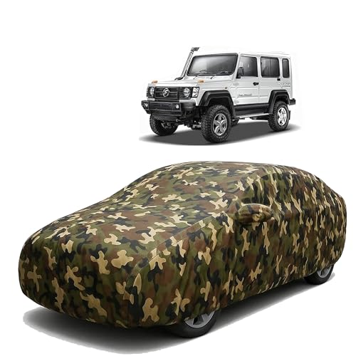 Image of Sulfar 100% Waterproof Car Body Cover Compatible with Mirror for Force Gurkha with Long Lasting Durable Material (Triple Stitched, Full Bottom Elastic, Camouflage Army)