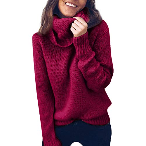 Preisvergleich Produktbild iHENGH Damen Herbst Winter Bequem Lässig Mode Frauen Solide Langarm Rollkragenpullover Strickpullover Pullover Top Bluse(Lila, XL)