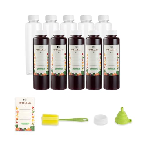 Restaurantware 16 oz Clear Plastic Juice Bottles with Caps, 10 Bottles