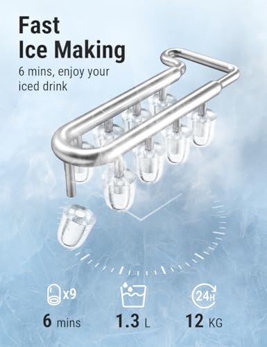 Image of Costar Stainless Steel Ice Maker Machine with Handle, Portable Ice Maker with Auto-Cleaning, 12KG /Day Quiet Compact Machine with Ice Scoop & Basket, Ideal for Home, Office, Kitchen, Parties, Camping