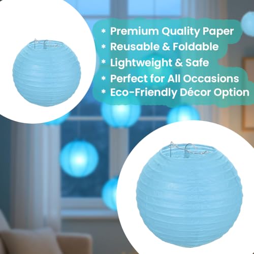 Image of Wanna Party 10 inch Blue Round Paper Lanterns Decorative Hanging Chinese Japanese Paper Lanterns Lamp for Birthday Halloween Wedding Baby Bridal Shower Fall Home Decor Party Decoration