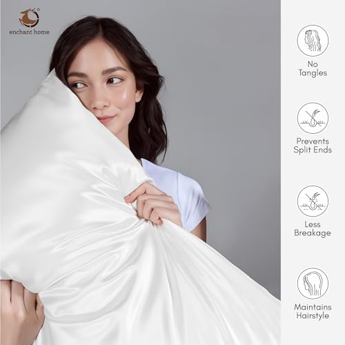 Image of 300 TC Art Silk Satin Pillow Cover Set | Durable Satin Pillow Cover with Envelope Closure | Luxury Satin Pillow Covers | Cozy Satin Pillow Covers (2, Pearl White)