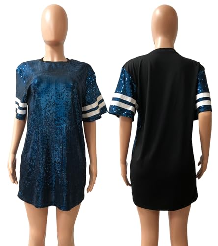 Image of CUTUBLY Women's Sequin T Shirt Mini Dress for Concert, Birthday, Night Out, Festival, Oversized Short Sparkly Party Dresses, Fully Lined & Soft Clubwear Glitter Outfit(Blue,XXL,H23168)