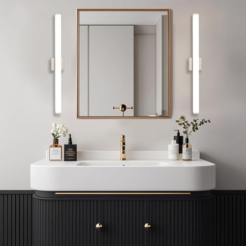 Image of Bathroom Vanity Light Brushed Nickel Square LED 24 inch 14W 4000K Natural White Light Wall Bar Lighting Fixtures Over Mirror (Brushed Nickel, 31.5in 4000K Dimmable)