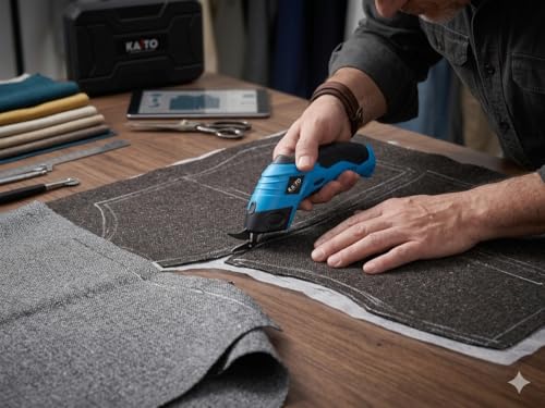 Image of KAITO Cordless Electric Scissors 3.6 V Rechargeable Fabric Cutter with USB Charging | Portable Power Scissors for Fabric, Cardboard, Leather, Carpet, Vinyl & DIY Craft Cutting
