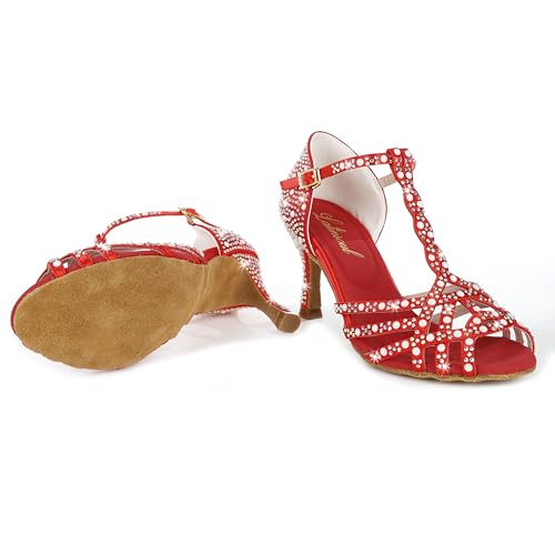 Image of Latinsoul Y205-34 Women's Crystal Embellished Latin Dance High Heel Shoes - Stylish Design Adjustable Ankle Strap Dance Shoes
