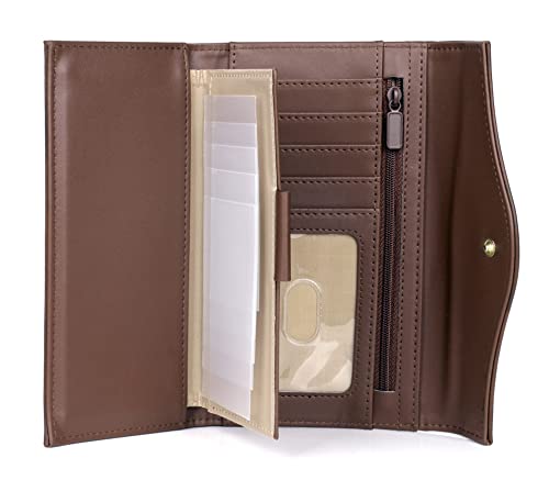 Image of Julia Buxton Heiress Leather Organizer Clutch Handbag Wallet with RFID Blocking, Mahogany