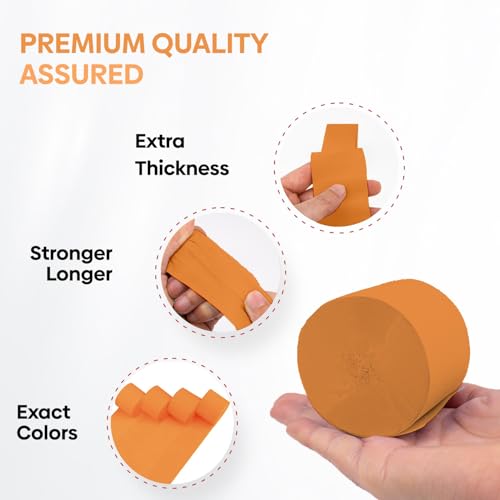Image of 4 Orange Streamers, 382ft Pack of Crepe Paper Party Decorations | Each roll is 82 ft long and 1.8 Inch wide ideal for Birthday Party Decor, Baby showers and Cultural Parties