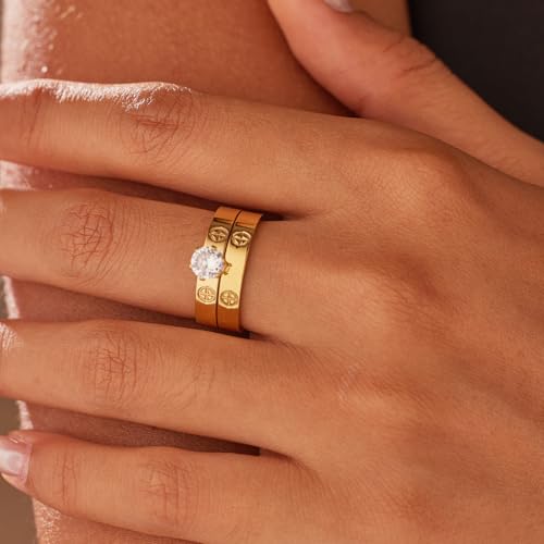Love Ring for Women 18K Gold Plated Stainless Steel Stacking 1ct Diamond Cubic Zirconia Promise Wedding Engagement Rings Set3