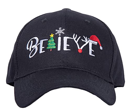 Siteshy Christmas Believe Baseball Hat For Adults Holiday Women Cute Dad Cap Men Funny Holiday Hats Santa Gift Party Caps(Black - Believe) #TOP21