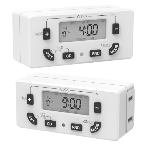 Fosmon 7 Day Digital Timers for Electrical Outlets, Indoor Plug-in Light Timers Switch Programmable, Electric Wall Plug for Grow/Reptile Light, Lamp, Appliance, Aquarium, Fish Tank - 2 Pack