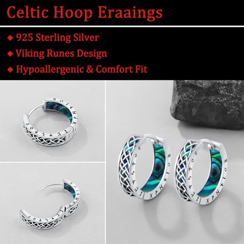 Odinstone Men Earrings Sterling Silver Vikings Celtic Earrings Nordic Runes Jewelry Hypoallergenic Stylish Hip Hop Hoop Earring for Women3