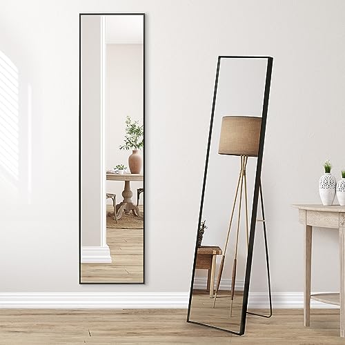 Americanflat14x59 Full Length Mirror with Stand - Standing Mirror with Aluminum Frame - Modern Mirror for Bathroom, Bedroom, Living Room - Mirrors for Wall Display and Home Decor - Black