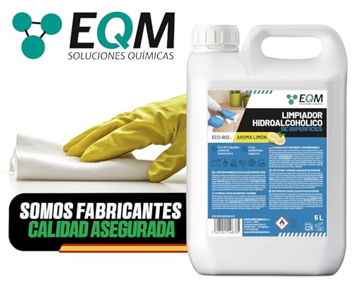 EQM - ECO-902 - Limpiador Hidroalcohólico de Superficies - 5L - Limpieza de zonas de alto contacto – Acción Inmediata, sin aclarado, no deja residuos - Esencia limón - imagen 6