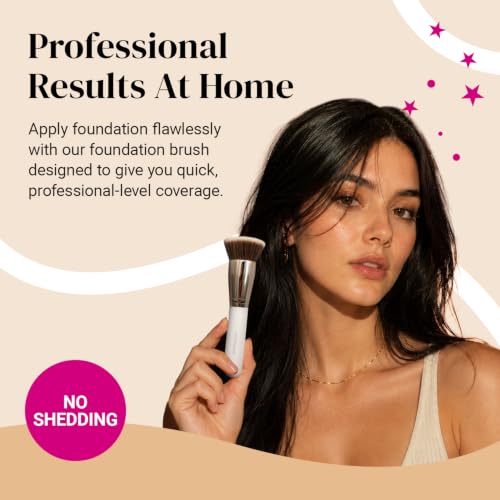 Image of Large Flat Top Kabuki Foundation Brush by Keshima - Liquid, Cream & Powder | Large White, 1.6-inch top diameter kabuki brush buffs and blends liquid, cream or powder foundation for full coverage