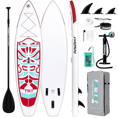 FunWater Inflatable 10'6×33"×6" Ultra-Light (17.6lbs) SUP for All Skill Levels Everything Included with Stand Up Paddle Board, Adj Floating Paddles, Pump, ISUP Travel Backpack, Leash,Waterproof Bag