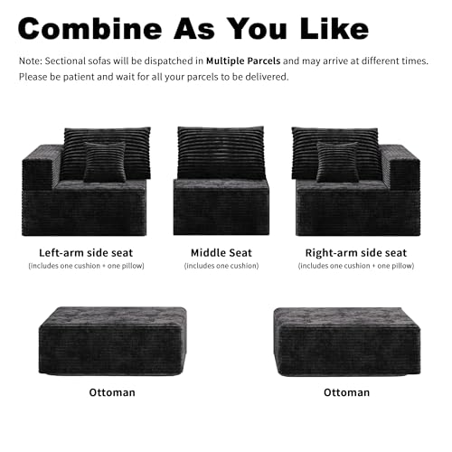 Image of 110 inch Modern Fabric Boneless Couch with Deep Seat, Sectional Couches for Living Room, Upholstered Cloud Sofa with 2 Ottoman, No Assembly Required (U Shaped Sofa)