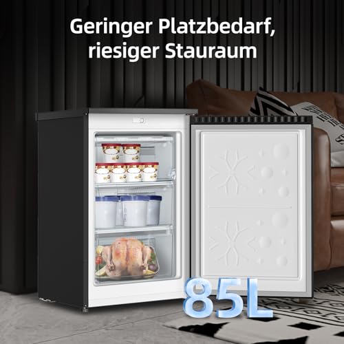 CHiQ 85L Gefrierschrank, 4 Sterne Schnellgefrieren(-24°C) |EEK C, 103kWh/Jahr, 39dB ultraleise| 845mm H,umkehrbare Tür｜Kleiner Tiefkühlschrank, CSD95BC