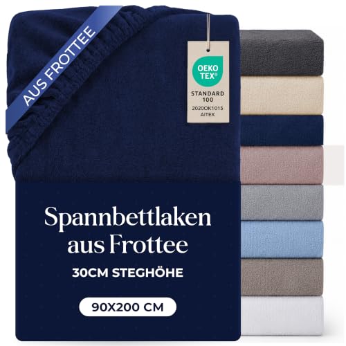 Dreamzie Spannbettlaken 90x200 Dunkelblau - Frottee 80% Baumwolle, Oeko-Tex – Ansicht 1