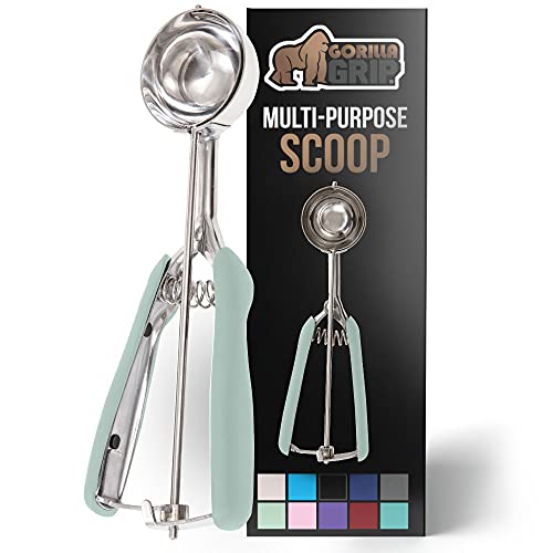 Gorilla Grip Stainless Steel Multipurpose BPA-Free Spring Scoop, 2 TBSP, for Melon, Cookie Dough, Ice Cream Scoops, Perfect Portion Sizes, Easy Squeeze and Clean Release, Scooper Size 30, Mint