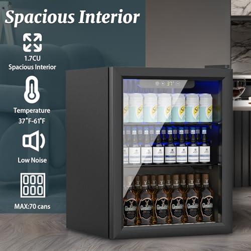 Image of DOGHLY 1.7 Cu.ft Beverage Refrigerator Cooler, 72 Cans Mini Fridge with Glass Door, and Temperature controllable switch for Soda, Beer or Wine For Office or Bar with Removable Shelves