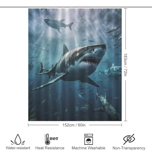 Rideau de douche requin en tissu polyester imperméable lavable 152x183cm