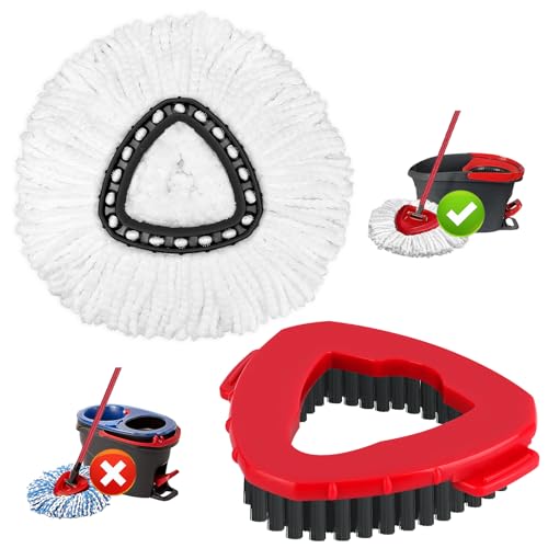 Image of Tidy Monster 1+1 Pack Mop Replacement Heads for O-Ceda EasyWrin Spin Mop, Microfiber Spin Mop Refills, Easy Cleaning Mop Head Replacement, with 1 Scrub Mop Brush Head (mop 1pc+Brush 1pc)