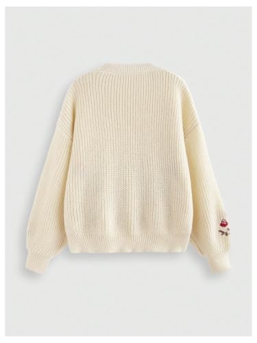 Image of SHENHE Women's Oversized Embroidered Mushroom Sweater Crewneck Chunky Knit Sweater Pullover