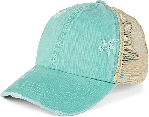 styleBREAKER Damen Baseball Cap im Washed Used Look mit Mesh Einsatz, Ponytail, 6-Panel, Klettverschluss verstellbar 04023085, Farbe:Türkis
