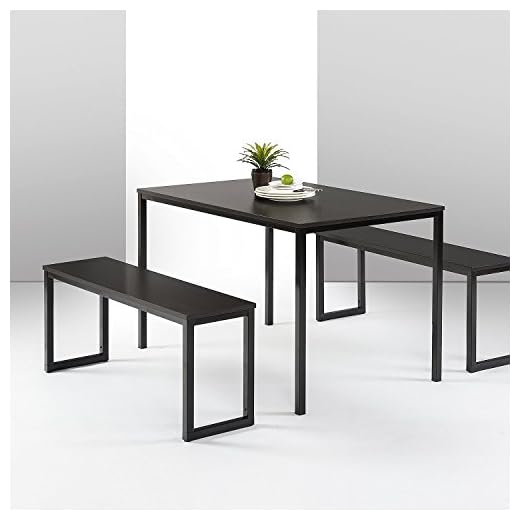 Zinus Louis Modern Studio Collection Soho Dining Table with Two Benches (3 piece set) - Espresso