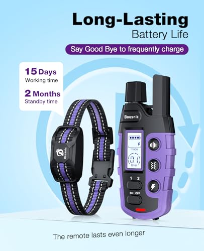 Image of Bousnic Dog Shock Collar - 3300Ft Training Collar with Remote for 5-120lbs Small Medium Large Dogs Rechargeable Waterproof e Collar with Beep (1-8), Shake(1-16), Safe Shock(1-99) Modes (Lightpurple)