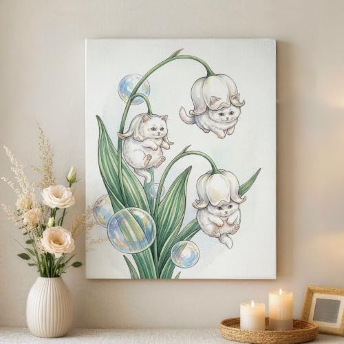 Lienzo decorativo de gato primaveral: llena de dulzura, paz y armonía visual tu rincón favorito