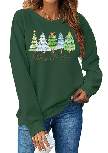 Image of PECHAR Christmas Tree Sweatshirts Women Pine Tree Print Shirts Nature Lover Gift Casual Tee Long Sleeve Xmas Pullover