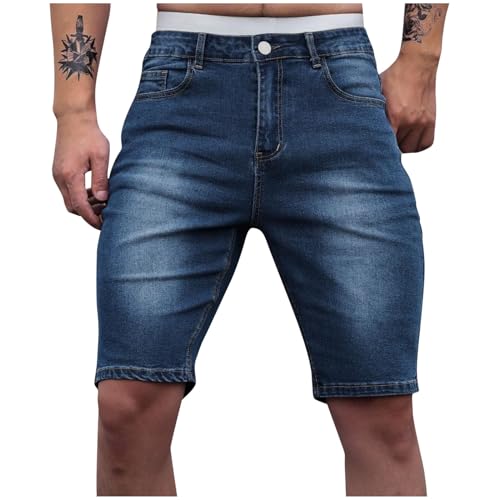 Mens Vintage Short Jeans for Summer Denim Pants Casual Shorts Men Elastic Waist Fashion Clothing Trendy 2026 Blue