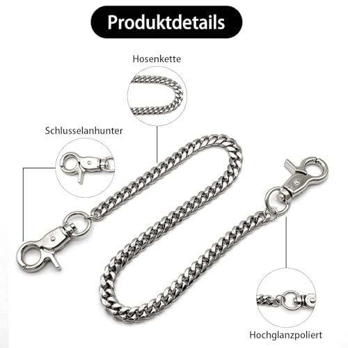 LBJFYHJN Cadena para pantalones 55 cm, estilo punk con mosquetón, llavero plateado, accesorios góticos para mujer, estilo bolsillo, plata, talla única - imagen 2