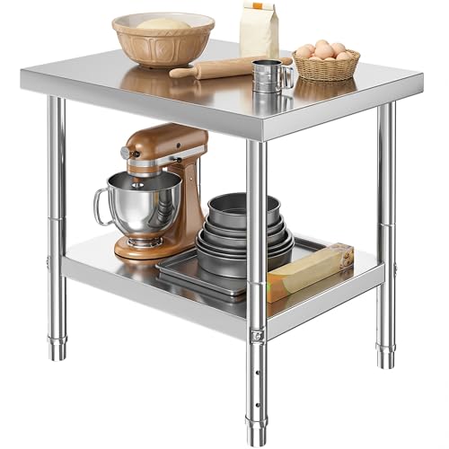 Image of DWVO 30x24in Stainless Steel Table with Adjustable Shelf | NSF Metal Prep Worktable for Kitchen Restaurant Hotel Garage Warehouse Home Commercial