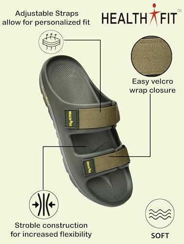 Image of HEALTH FIT Extra Soft Premium Classic Cushion Sliders /Slipper footbed with Double Adjustable Strap Comfortable Light Weight Anti-Skid Waterproof Stylish Flip Flops for Men's HF153