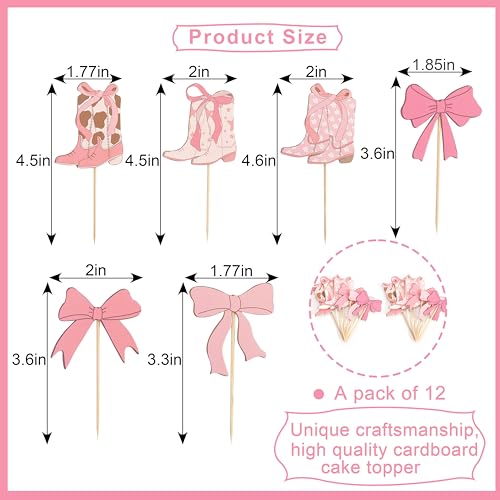 Image of Cowgirl Boots Pink Bow Cupcake Topper,Cowgirl Theme Birthday Decorations | Cowgirl Birthday Party Decor,Boy Or Girl Gender Reveal Cake Topper