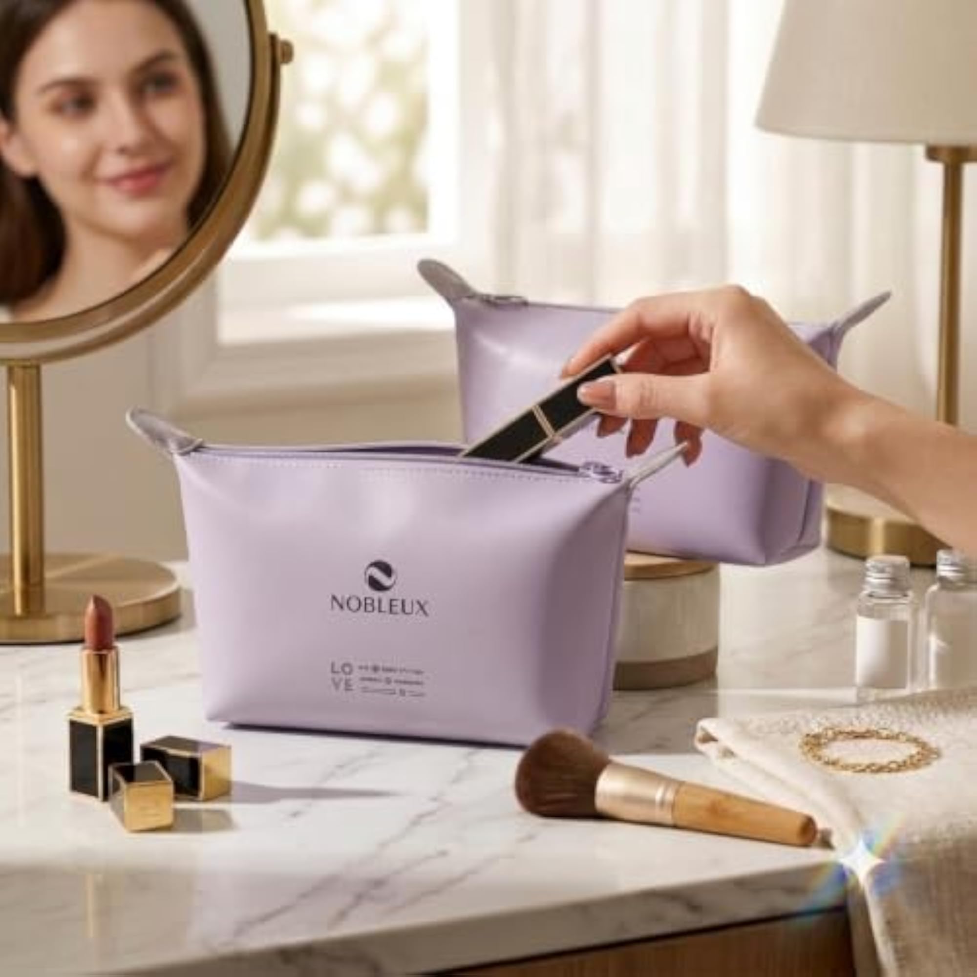 Women's Large Capacity Waterproof PU Leather Makeup Pouch