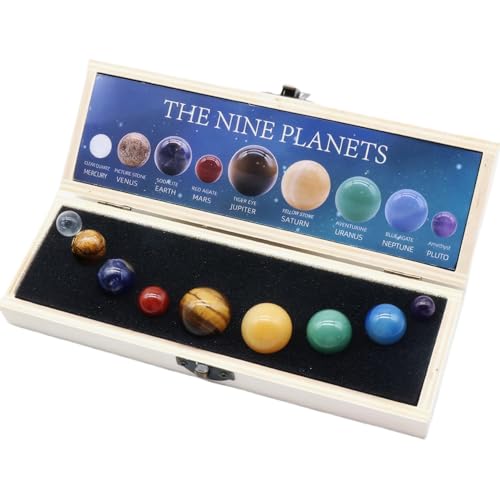 Tsawntd 1 Juego de Sistema Solar para niños con 9 Planetas realistas y Divertidos para niños Sistema Solar con Caja de Almacenamiento Planeta de Mineral Natural Juguetes educativos para Juguetes