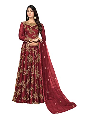 Tenue de soirée orientale Anarkali bordeaux pour célébrations et mariages