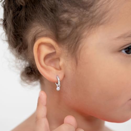 925 Sterling Silver 12mm Round Cubic Zirconia Charm Huggie Hoop Earrings For Young Girls & Teens - Great Jewelry Gift Ideas for Young Girls - Simple Hoop Earrings for Everyday Wear3