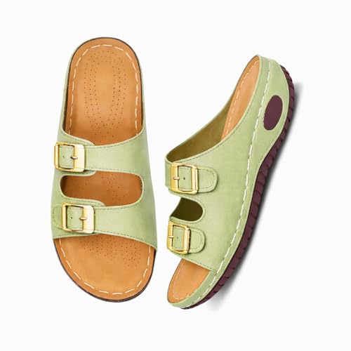 Image of ORTHO JOY Orthopedic Comfort Sandals for Women | Adjustable Buckle Slides with Arch Support | Cushioned Shock Absorbing Sole