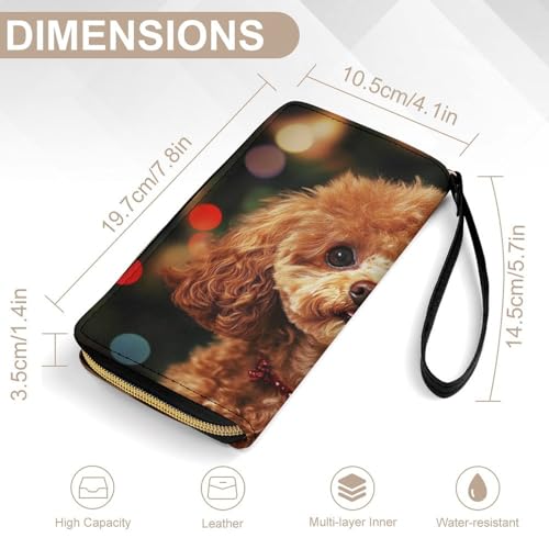 Womens Wallet, Waterproof PU Leather Wallet, Large Capacity Credit Card Holder Cute Puppy Poodle Coin Zipper Clutch Purse2
