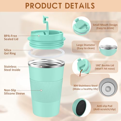 KETIEE Kaffeebecher to go,380ml Thermobecher Kaffee-to-go,Kaffeebecher Thermo,Doppelwandig Reisebecher Travel Mug… – Ansicht 2